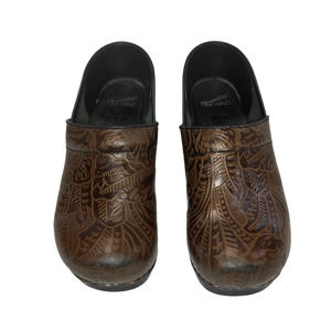 Dansko Shoes Womens 40 Brown Tooled Leather  Clogs Mules
